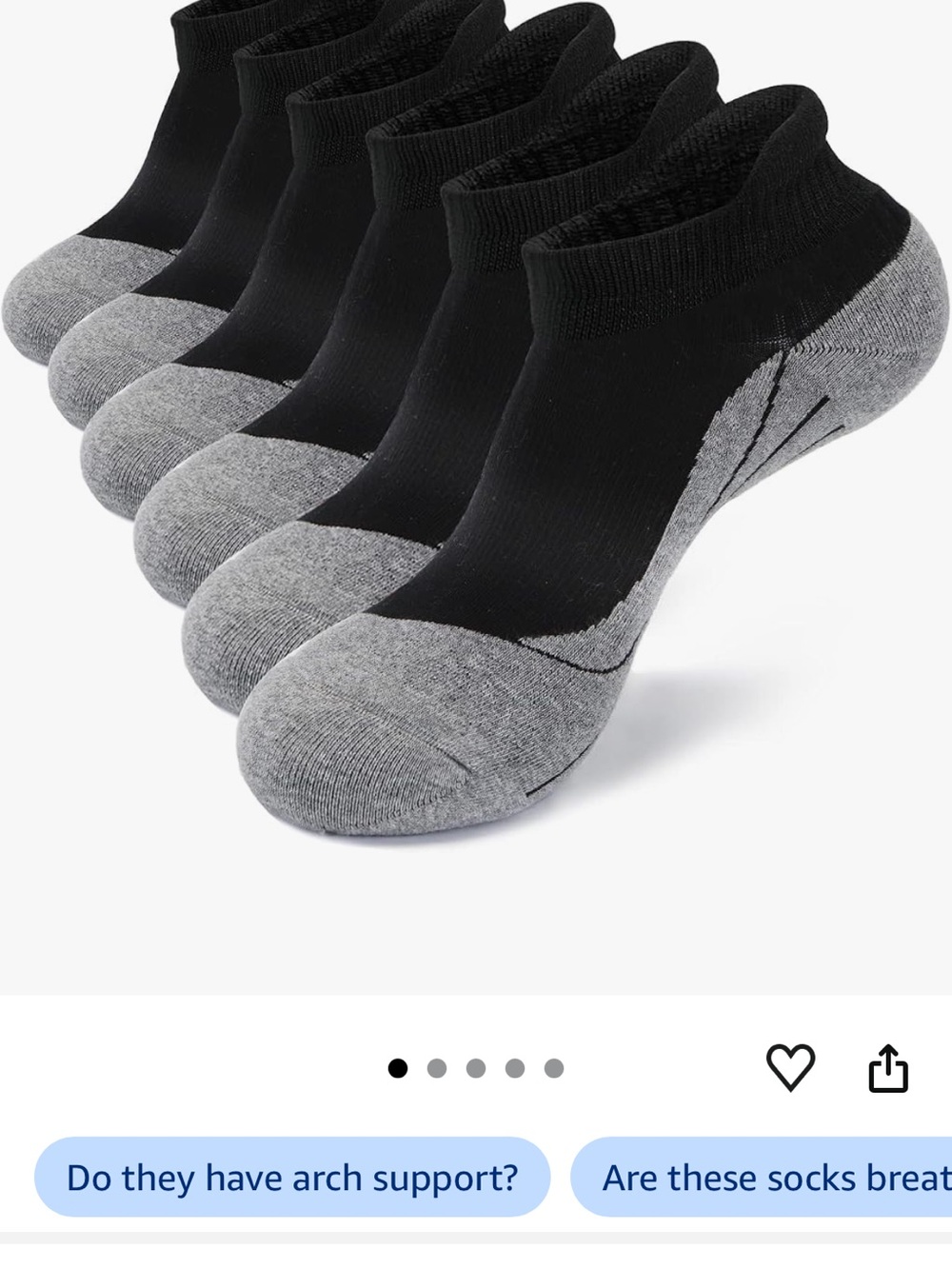 Quick dry cooling of men’s or women’s Black & Gray No-Show Athletic Socks - 6 pk